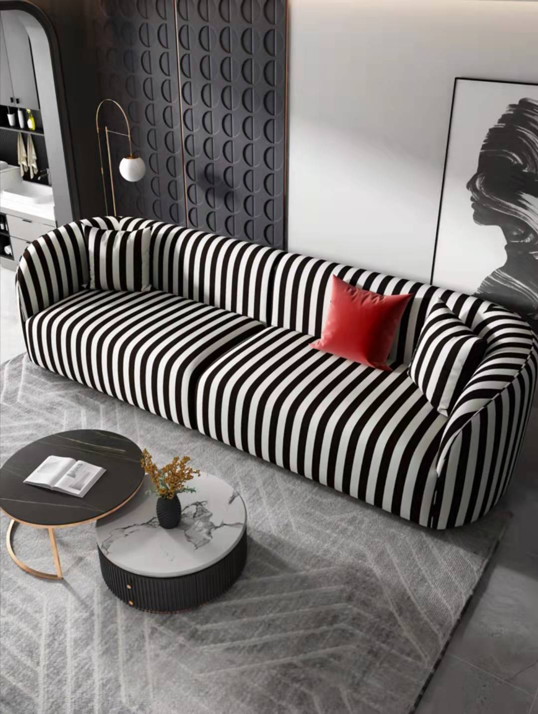 Modern light luxury black and white striped sofa