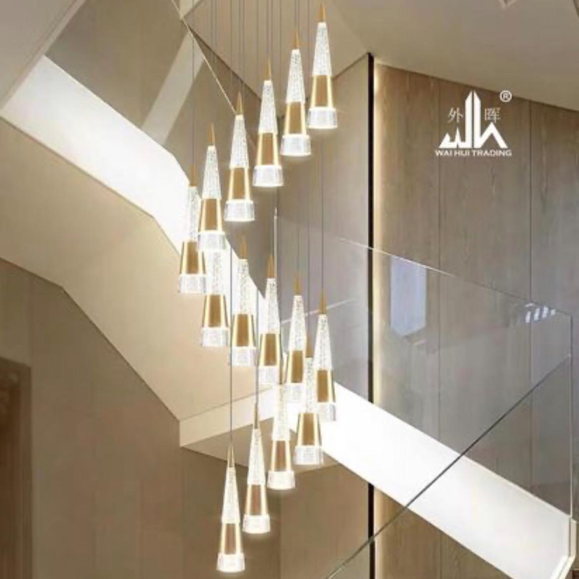 Double staircase chandelier Nordic post-modern minimalist luxury villa ring chandelier