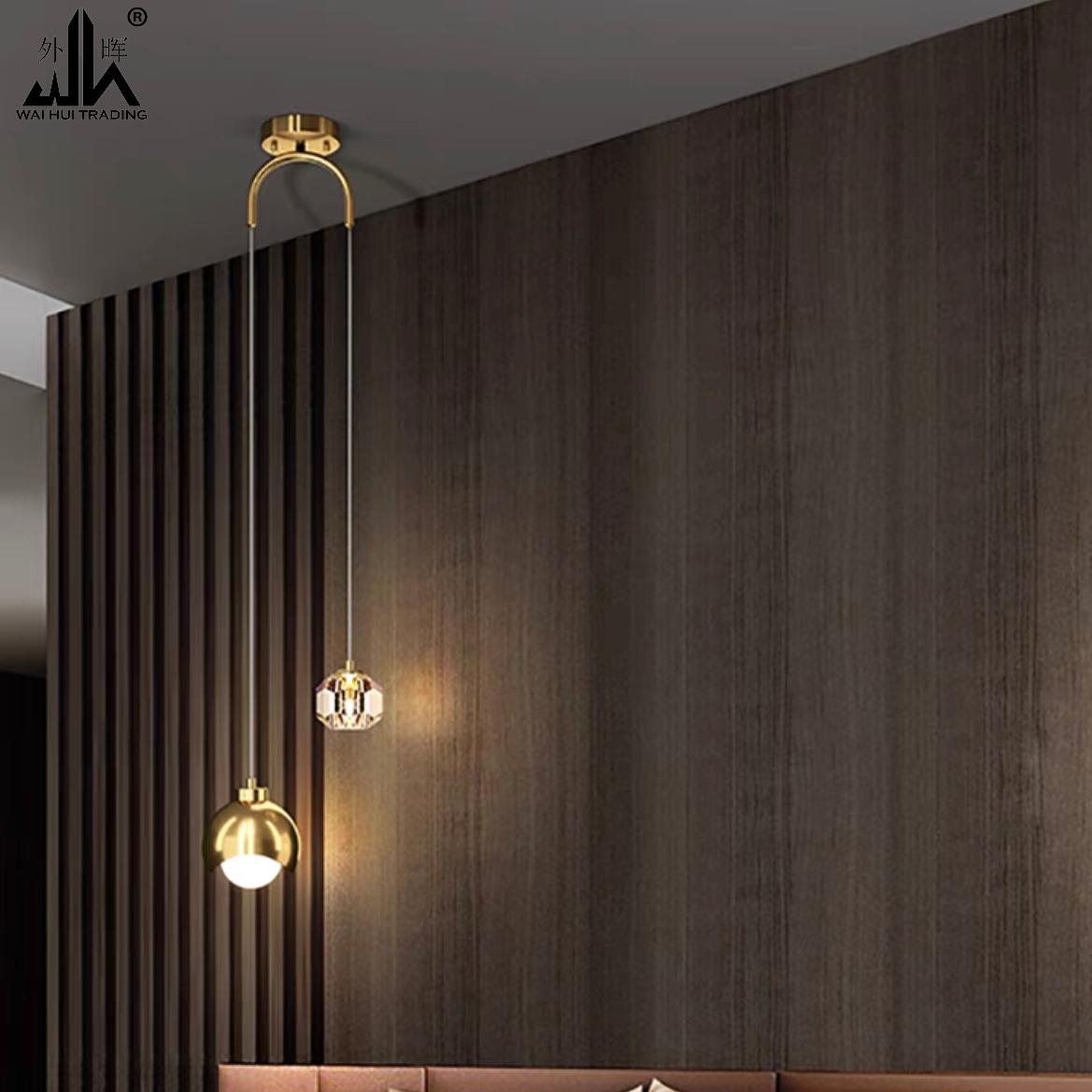 All-copper crystal chandelier luxury Nordic modern minimalist long-line messenger lamp.