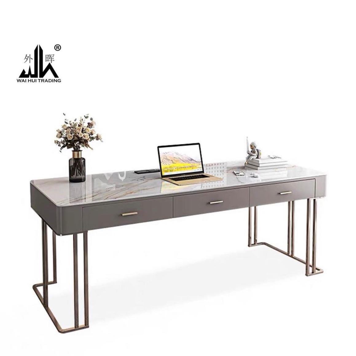 Modern minimalist computer desk and chair combination desk with light rock board.