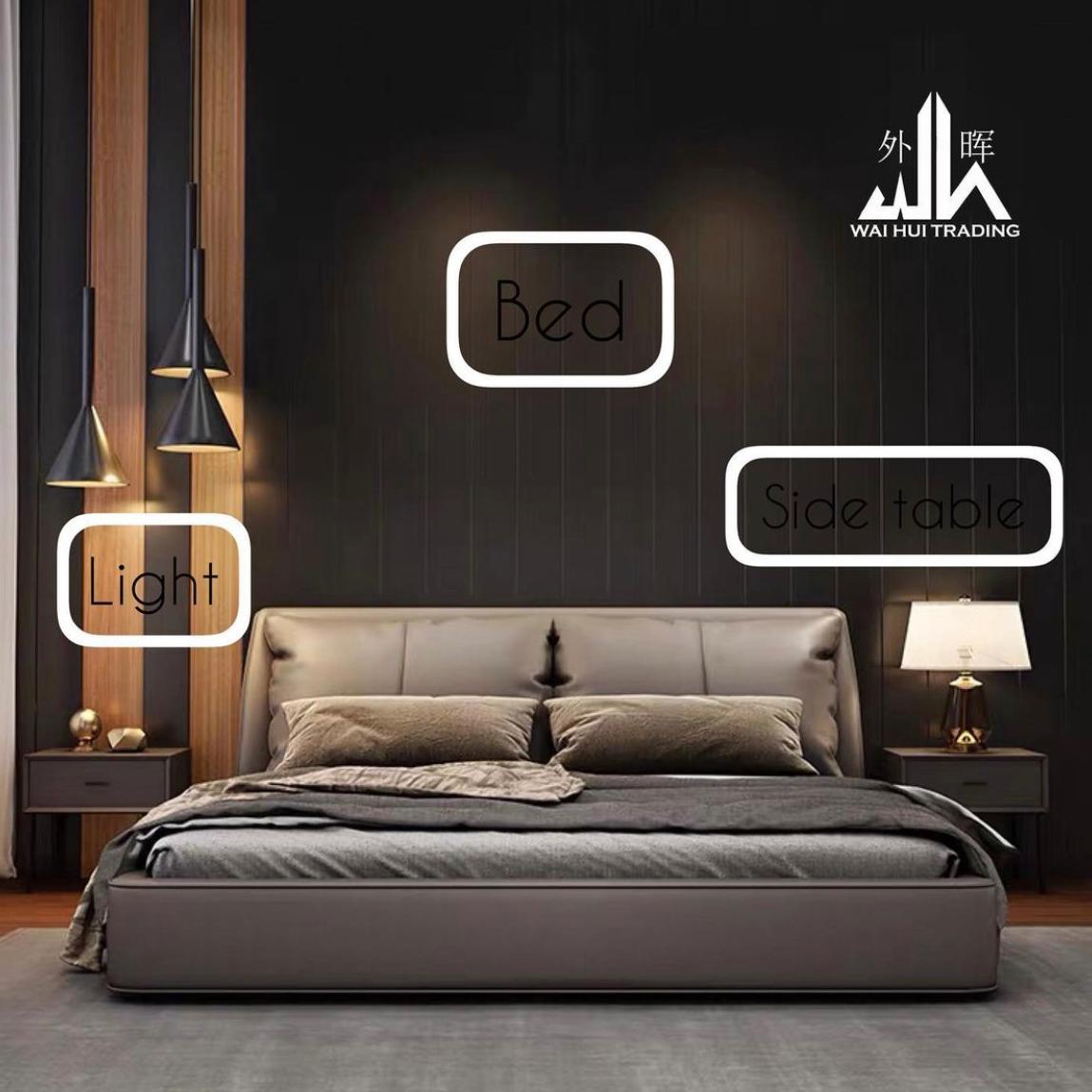 Simple luxury leather bed modern solid wood soft bag.