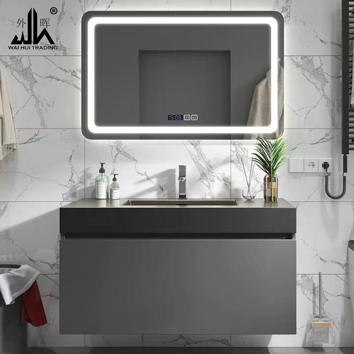 Simple modern rock plate integrated bathroom cabinet combination.solid wood