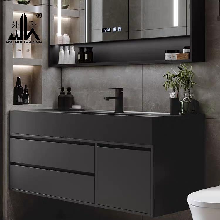 Luxury bathroom cabinet combination simple modern mirror cabinet set rock. solid wood