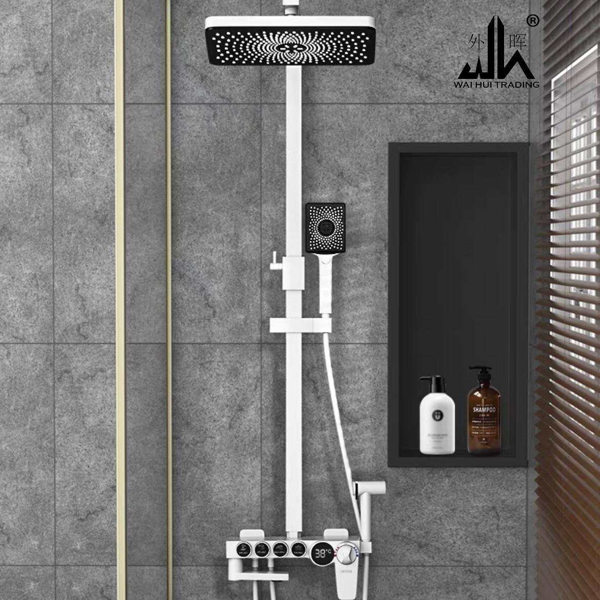 Copper black and white shower set button digital display bathroom shower.