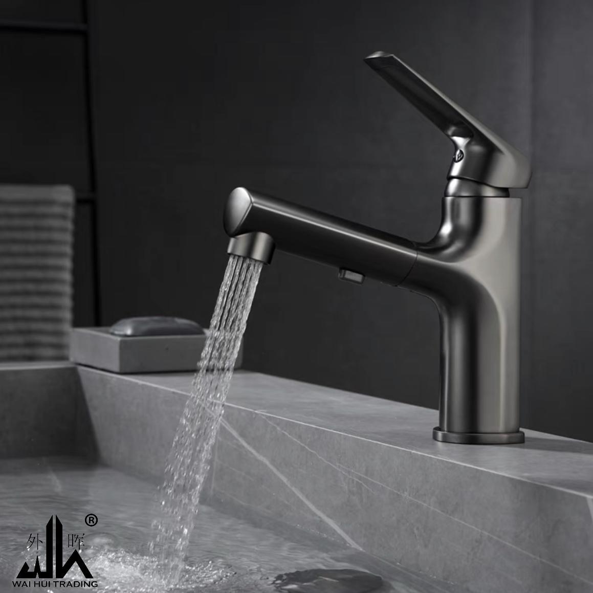 Faucet, washbasin, bathroom, washbasin, pull black faucet.