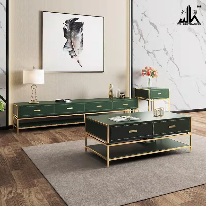 Simple tea table TV cabinet combination marble leather