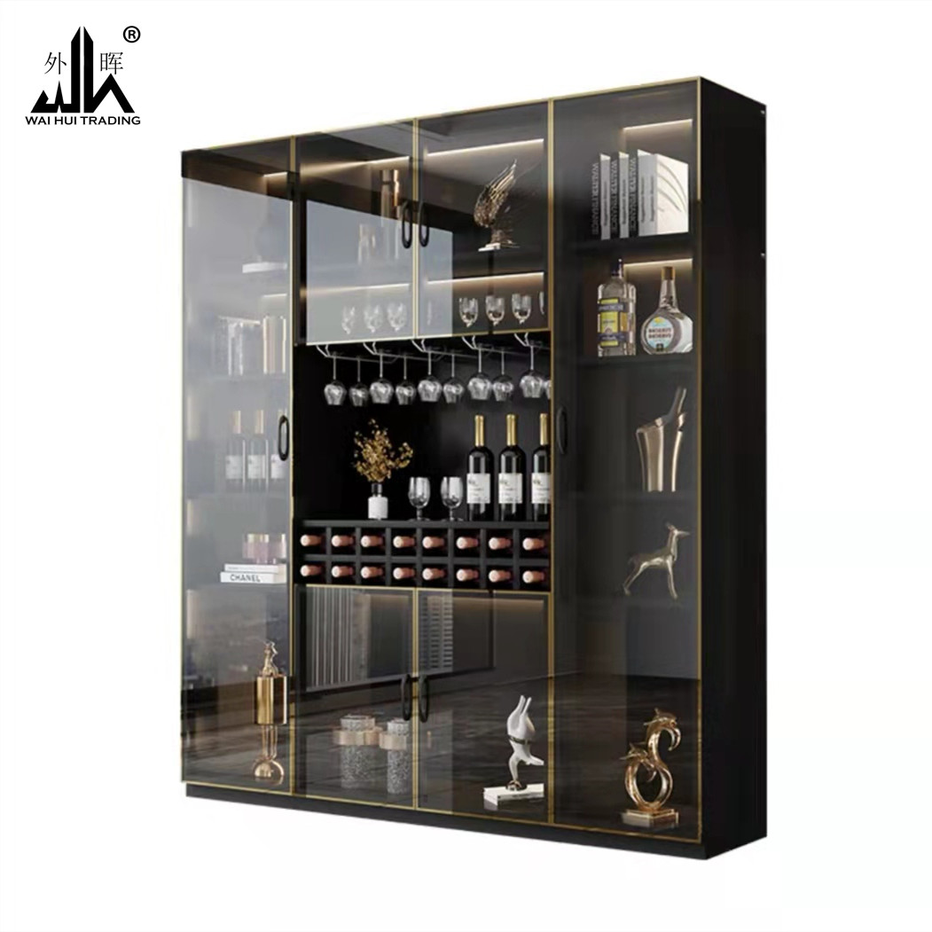 Glass door of Italian light luxury wine cabinet