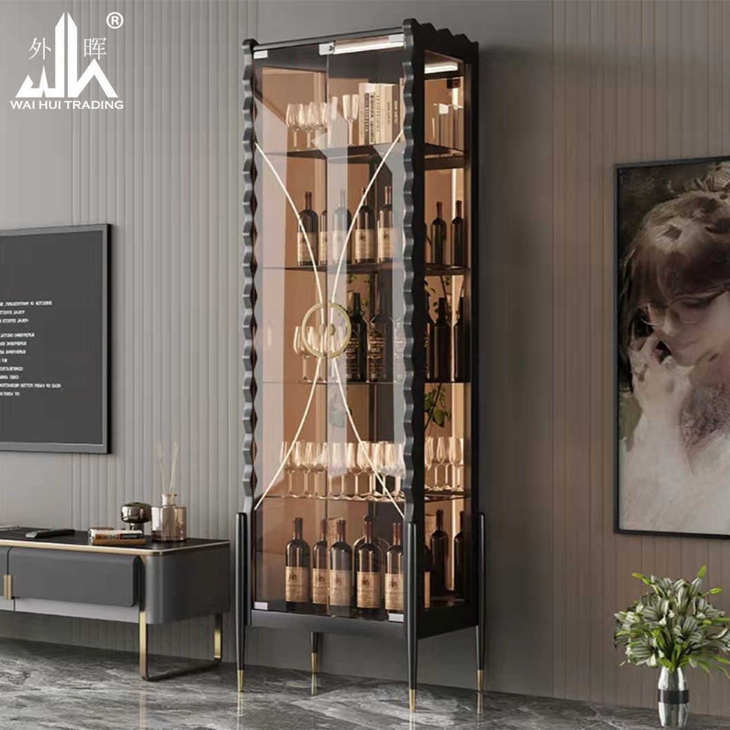 Modern glass wine cabinet against the wall