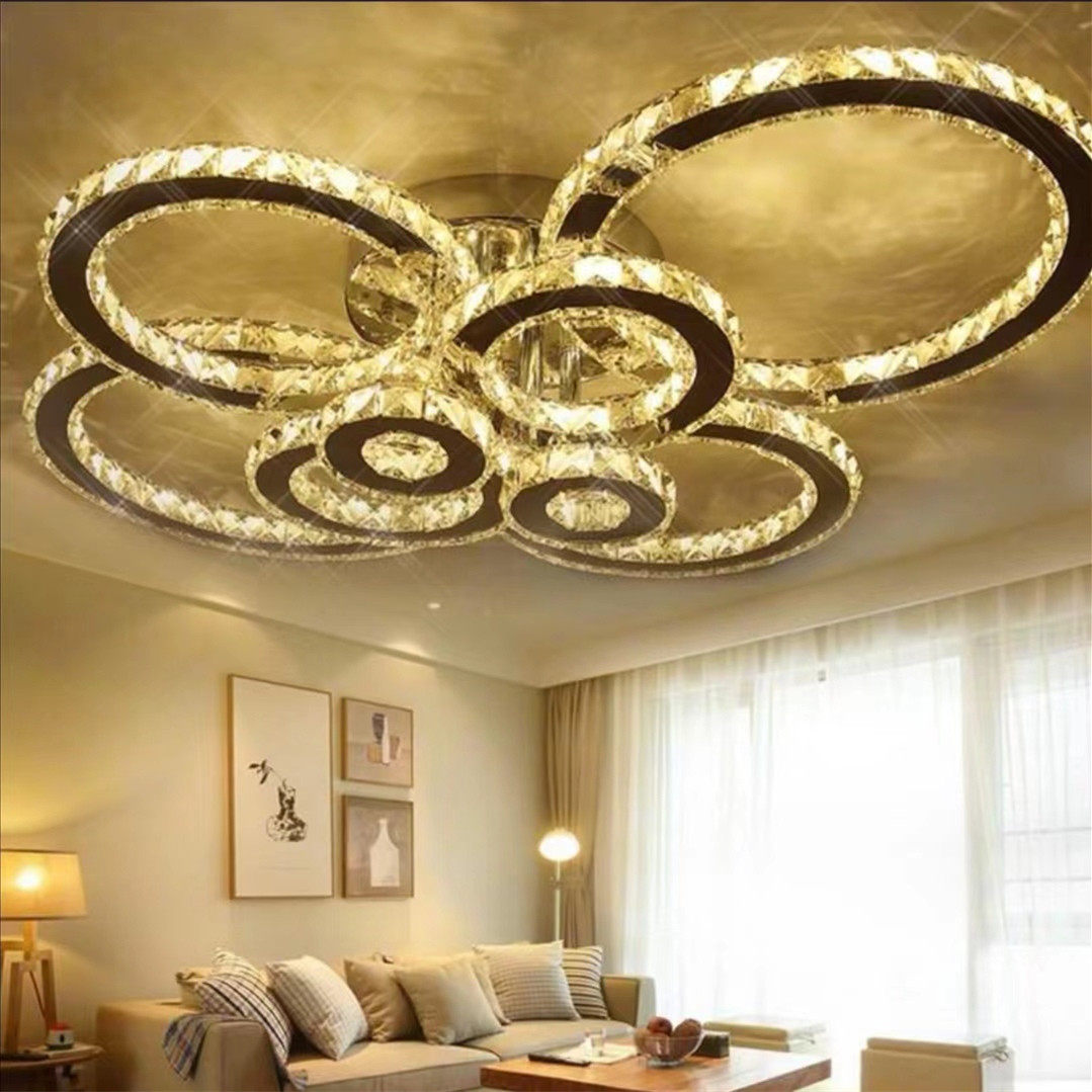 Crystal stainless steel ring ceiling lamp