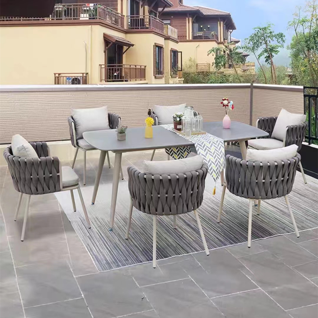 Outdoor rock plate tables and chairs