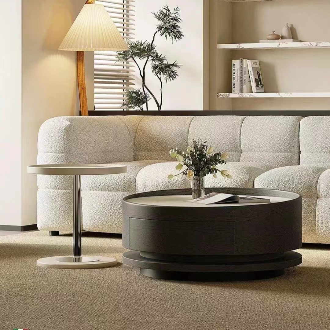 Italian minimalist creative rotating rock slab coffee table