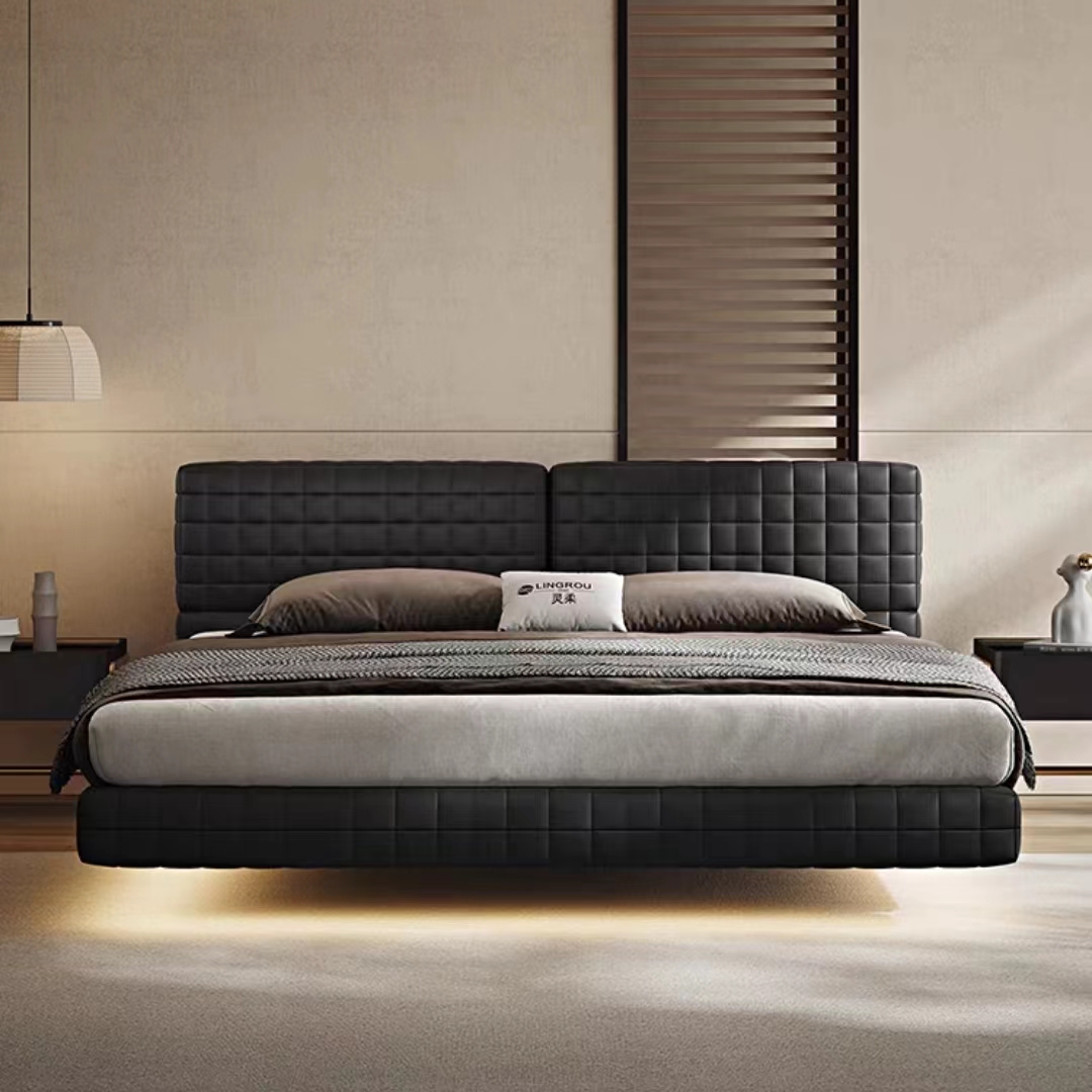 Italian modern minimalist leather double bed