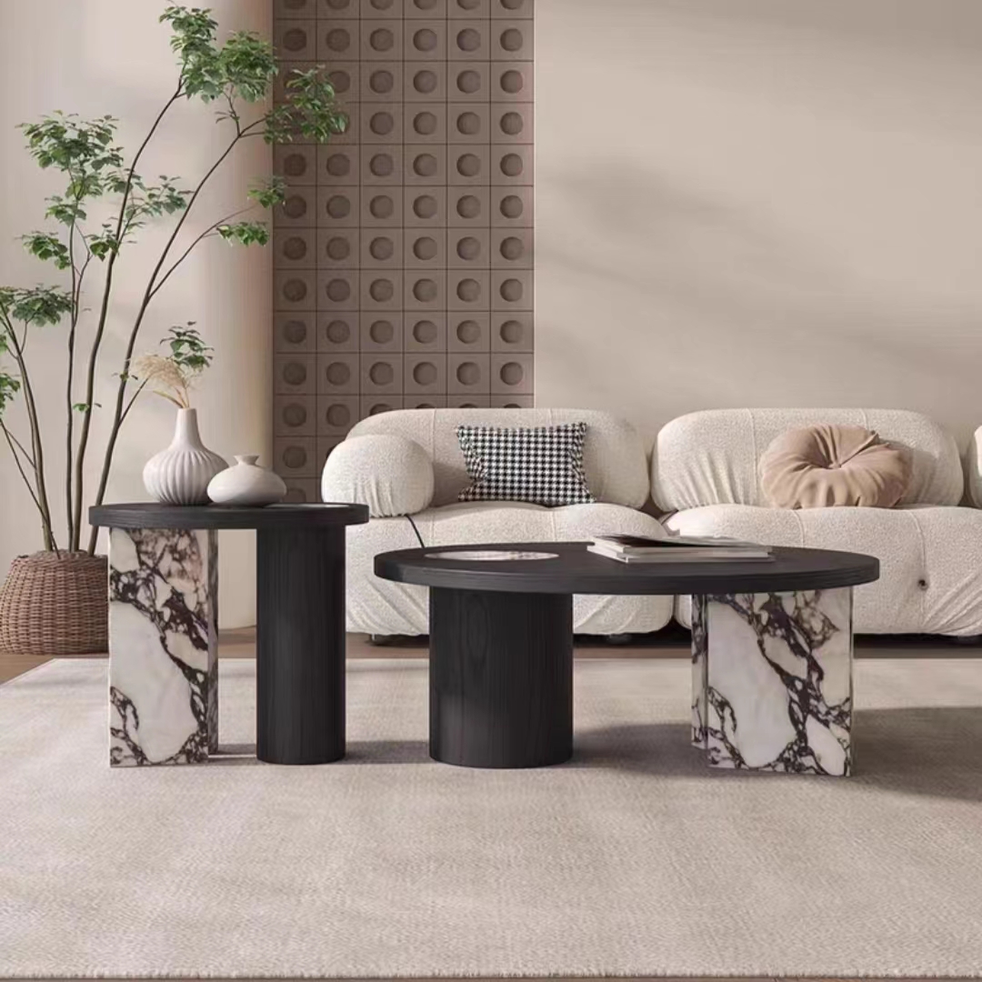 Italian Bulgari Light Luxury Modern Rock Plate Coffee Table Combination