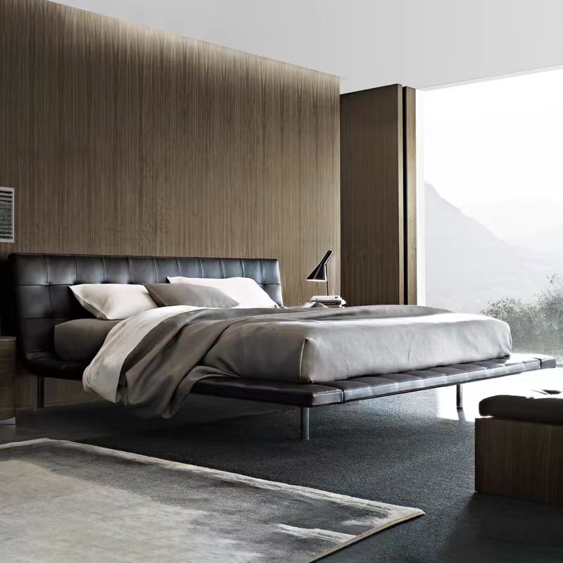 Italian modern minimalist leather double bed