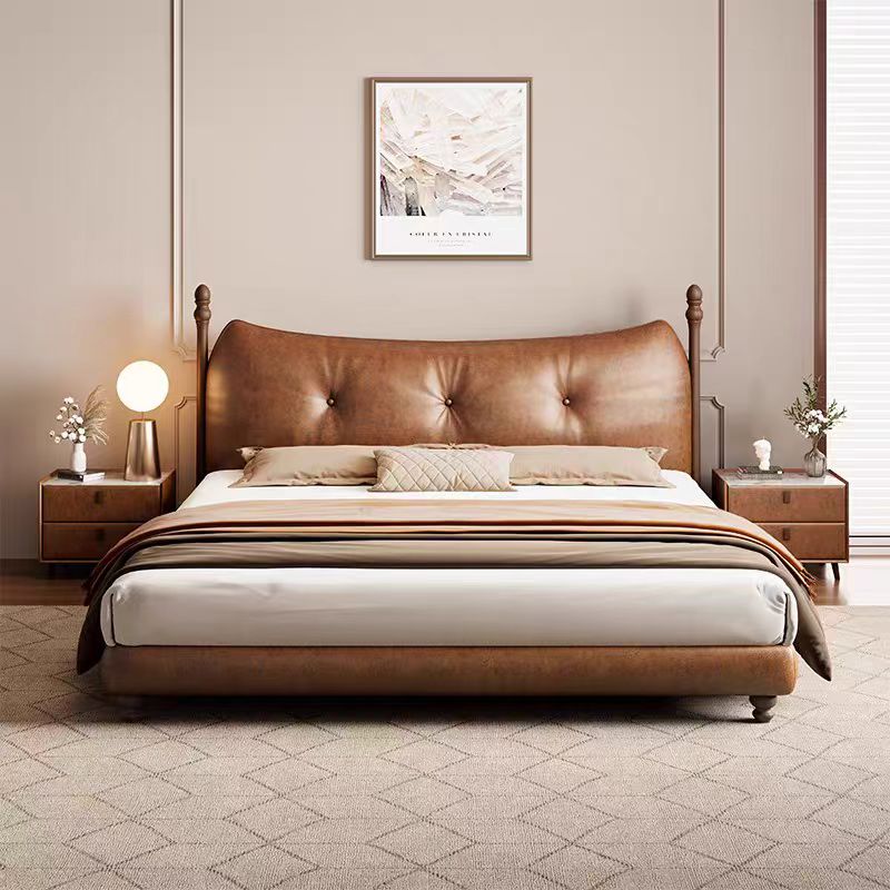 American retro leather double bed